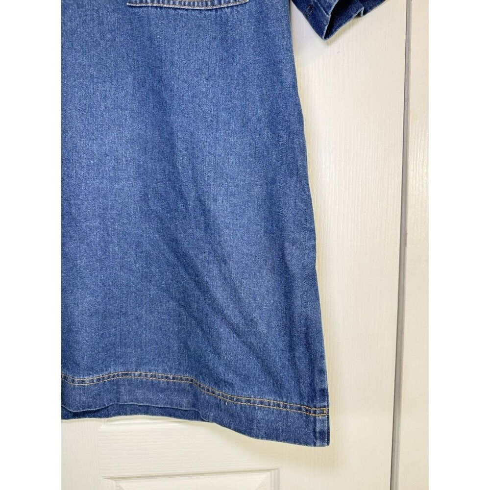 Denim Shift Dress Medium Blue Cotton Collared Pocket Casual Mini - Picture 4 of 8